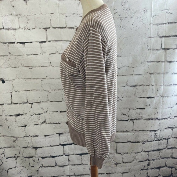 Jaeger Vintage Striped Ivory cream button up cardigan sweater Size Medium - Picture 2 of 11
